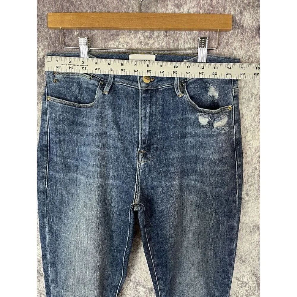 Frame Jeans Womens 30 Blue Distressed‎ Denim Le High Skinny Sleek Boho Indie Art